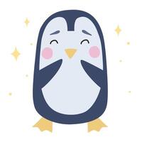 Cute penguin with positive emotion. character in flat hand drawn style vector