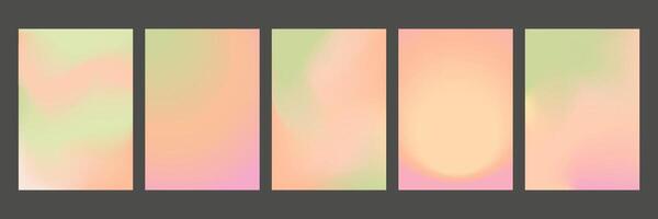 Set of gradient backgrounds in peach, pink and green. Pastel wallpaper in retro style is perfect for a cover, social networks or poster vector