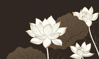 Hand painted elegant linear illustration of lotus leaf Lotus on a dark background vector