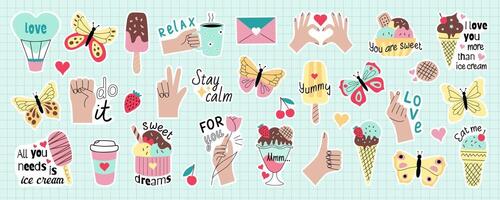 Set of cute stickers for daily planner and journal. Collection of scrapbooking design elements vector