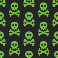 seamless pattern of skull and crossbones in poison green in flat design style on a black background vector
