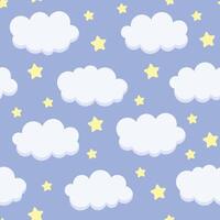 seamless pattern of clouds and stars on blue background, sleeping child pattern design vector