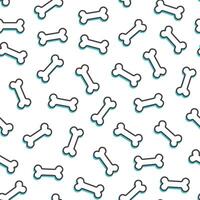 Seamless pattern of collection of black outline style bones scattered on a purple background with blue shadows vector