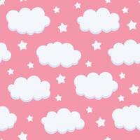 seamless pattern of clouds and stars on pink background, sleeping child pattern design vector