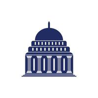Bank buildings icons set isolated on white background. Front view of court house, bank, university or governmental institution. Flat design style. vector