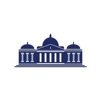 Bank buildings icons set isolated on white background. Front view of court house, bank, university or governmental institution. Flat design style. vector