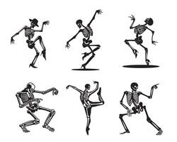 Collection Of Funny Dancing Skeleton illustrations in black and white vector
