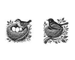 Collection of Birds Nest silhouette Design - Eggs Nest illustration vector