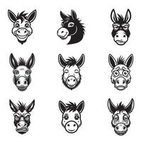 Collection of Donkey Face Outline Design - Donkey Head illustration vector