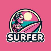 surfer logo with a combination of a man and board vector