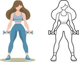 Woman Do Workouts with Dumbbells. vector