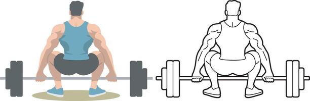 Man Workout with Barbell. Back View. vector