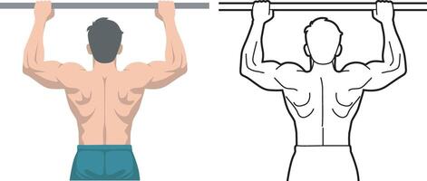 Back View of Man Do Pullups. vector