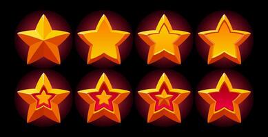 Metallic gold star set. Red light effect. Realistic star. Perfect for adventure, fantasy, rpg games vector