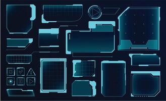 Digital hud frames. Futuristic user interface digital panels and buttons, cyber tech callout bar and Sci Fi titles box. Game menu or dashboard message window frame set vector