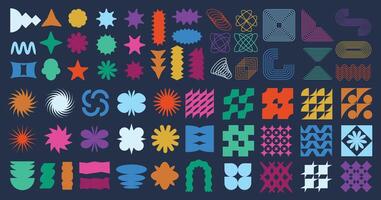 Abstract star geometric shapes. Dynamic forms, creative brutalist flat figures and zen line patterns. Zigzag sticker silhouettes, star and spark elements set vector
