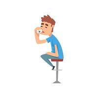 Drunk young man sitting in a bar and drinking, guy character drinking alcohol Illustration vector