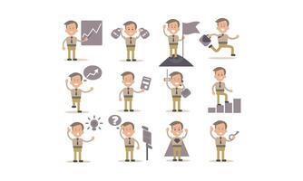 Flat set of businessman in different working actions. Successful office worker or bank manager vector