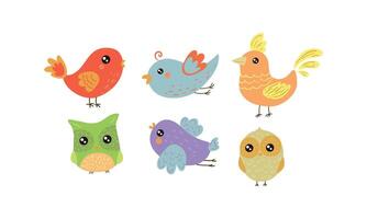 Flat set of colorful little birds. Lovely creatures with small wings. Fauna theme vector