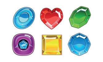 set of 6 glossy gemstones of different forms. Valuable stones. Elements for mobile game vector