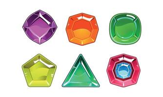 Cartoon set of 6 shiny gemstones of different shapes. Valuable stones. Gaming assets vector