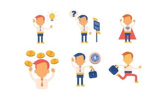 Flat set of office worker in different situations. Successful businessman. Character of bank manager vector
