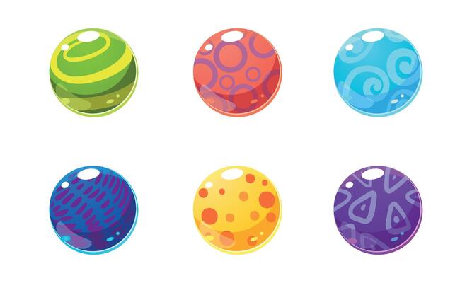 Collection of glossy balls, colorful shiny spheres, user interface assets for mobile apps or games Illustration