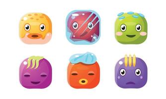 Collection of cute buttons, colorful cubes with funny faces, user interface assets for mobile apps or games Illustration vector