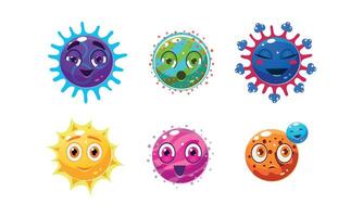 Collection of cute fantasy planets characters, colorful spheres with funny faces, user interface assets for mobile apps or games Illustration vector
