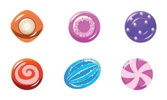 Collection of colorful glossy candies, sweets of different shapes, user interface assets for mobile apps or games Illustration vector
