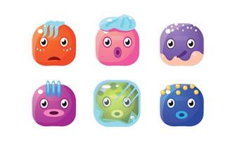 Collection of glossy buttons, colorful cubes with funny faces, user interface assets for mobile apps or games Illustration vector