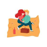 Young Man and Woman Sitting on Blanket Embracing Each Other at Picnic, Romantic Couple, Happy Lovers on Date Illustration vector