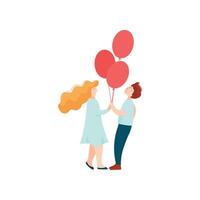Romantic Couple Looking at Each Other and Holding Bunch of Balloons, Happy Lovers on Date Illustration vector