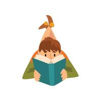 Young Man Lying on His Stomach and Reading Book, Guy Spending Weekend at Home and Relaxing, Rest at Home Illustration vector
