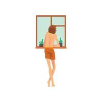 Young Man Looking at Window, Guy Spending Weekend at Home and Relaxing, Back View, Rest at Home Illustration vector