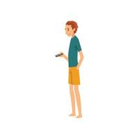 Young Man Standing and Holding Remote Control, Guy Spending Weekend at Home and Relaxing, Rest at Home Illustration vector