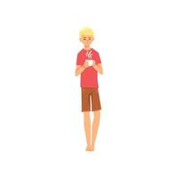 Young Man Standing with Cup of Tea, Guy Spending Weekend at Home and Relaxing, Rest at Home Illustration vector