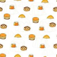 Pastry bakery and sweets jelly pudding, croissant and cake seamless pattern illustration. orange bright minimalistic pattern. vector