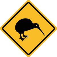 Be careful not to hit the kiwi bird. Kiwi yellow sign. Kiwi habitat symbol. kiwi road sign. flat style. vector