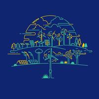 concept of green energy trend, graphic of solar farm presented in outlined style vector