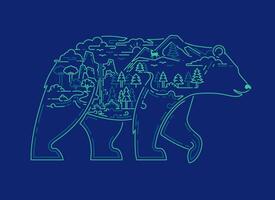 concept of animal reserve or world wildlife day campaign, graphic of grizzly bear shape with rainforest element inside vector