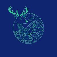 concept of animal reserve or world wildlife day campaign, graphic of deer shape with rainforest element inside vector