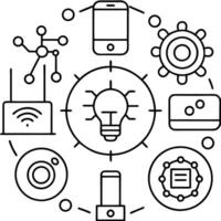 A circle with various devices and gadgets vector