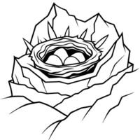A bird nest in the rock coloring page vector