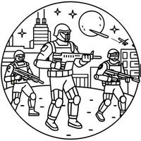 Coloring pages for kids with soldiers and guns vector