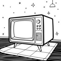 An old television is shown in a black and white drawing vector