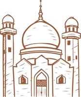 Vintage outline A picture of a mosque with a moon in the background vector