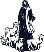 Jesus Shepherd With Sheeps vector