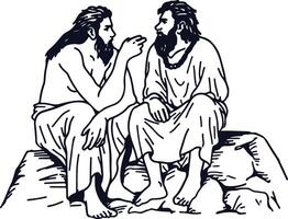Couple neanderthal sitting and talking vector