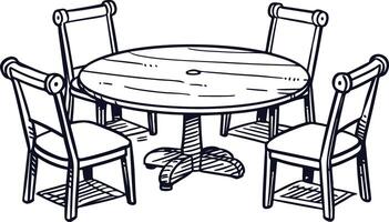 A sketch of a casual meeting space with a round table and 4 chairs vector